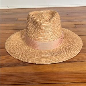 Brixton Straw Fedora Hat with Blush Band